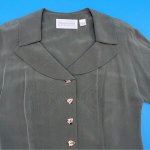 Dana Buchman Olive Silk Dress with Decorative Buttons - Size 14